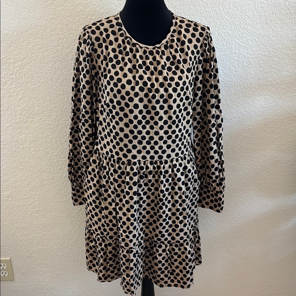 Who What Wear Neutral Polka Dot Balloon Long Sleeve Linen Mini Dress 00137 - Picture 2 of 10